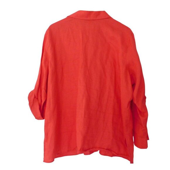 Womens Size 2X Red Orange Linen Tunic Button up Roll Tab Sleeve - Picture 5 of 6